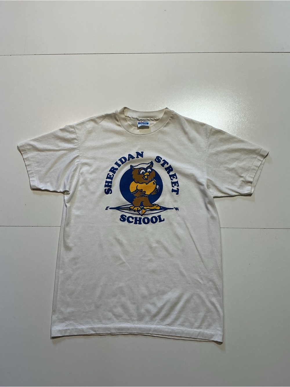 Vintage 80s Hanes Fifty/Fifty Sheridan Street School Mighty Wise Owls T-Shirt